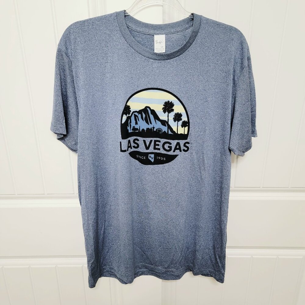 Pacific Mens Size Large Las Vegas Lightweight Polyester T-Shirt Blue NWOT